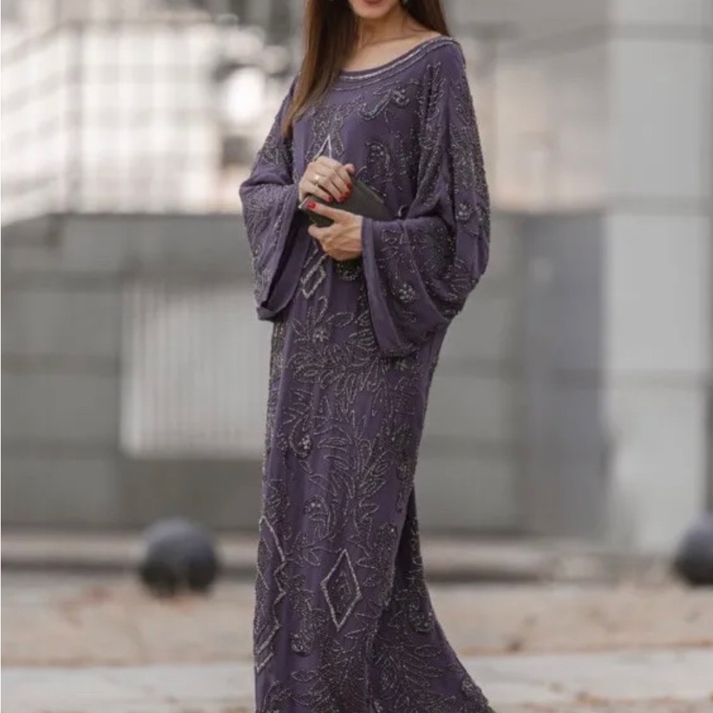 NEW ZARA WOMAN EMBROIDERED BEADED TUNIC DRESS PERPLE SZ M-L